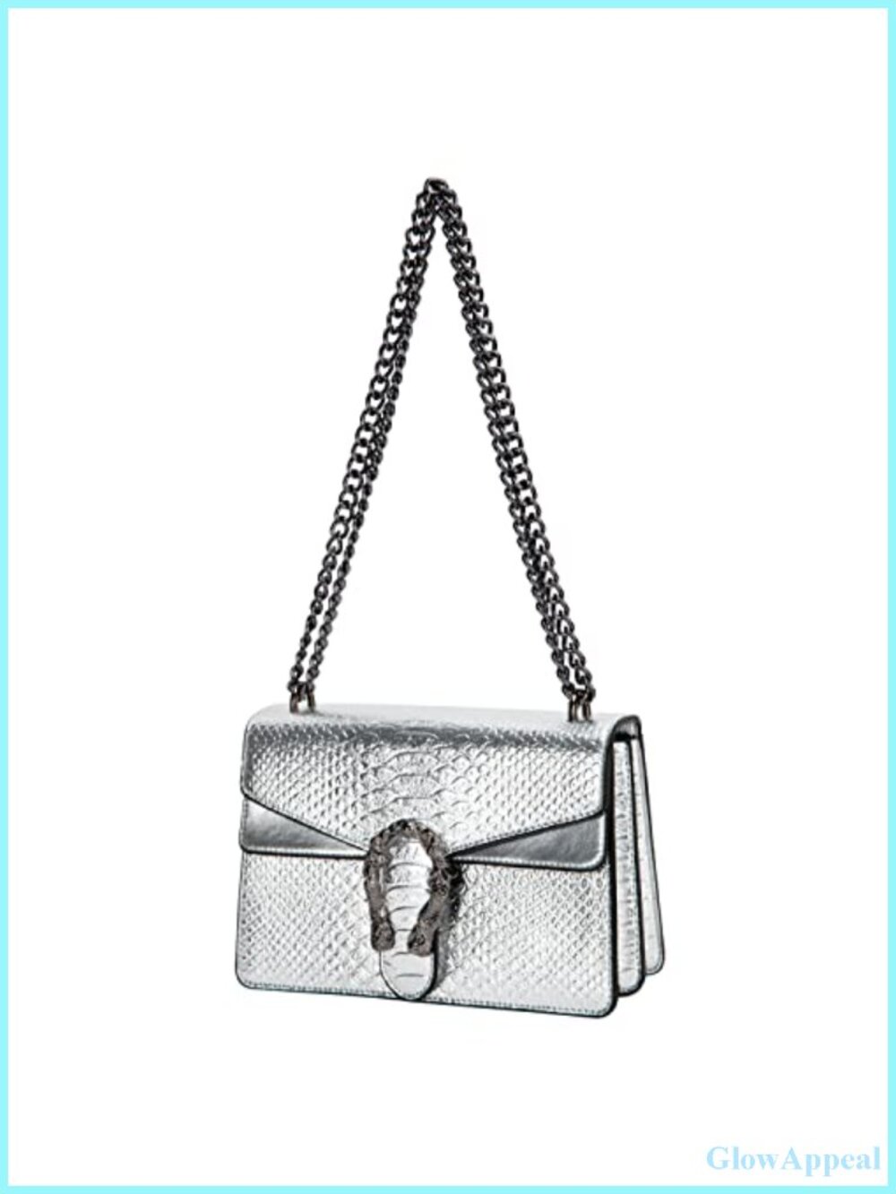 Faux Leather Snake Print Crossbody Bag Chain Shoulder Satchel